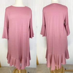 LuLaRoe Maurine Dress Bell Sleeve Rose Solid Pink Plus Size 3XL
